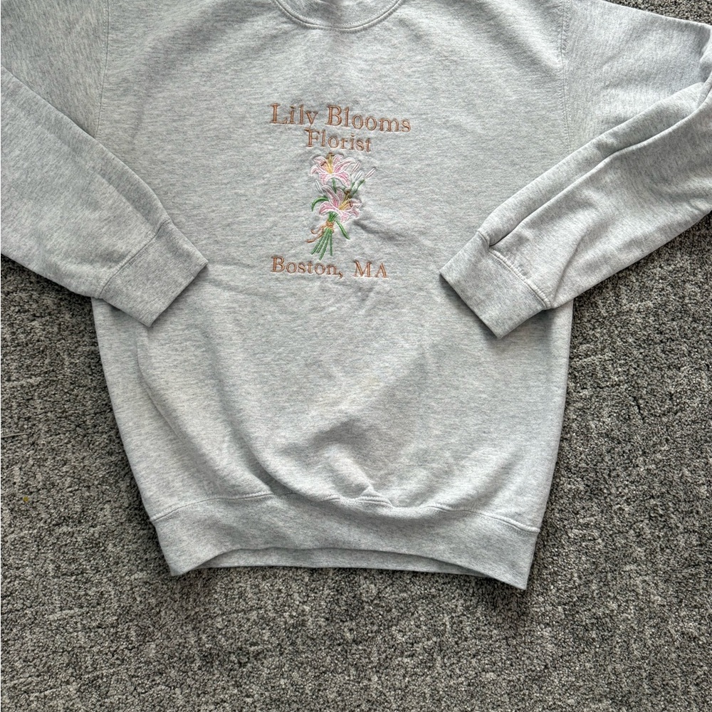 Lily Blooms Florist Boston MA Embroidered Sweatshirt - Light Gray
